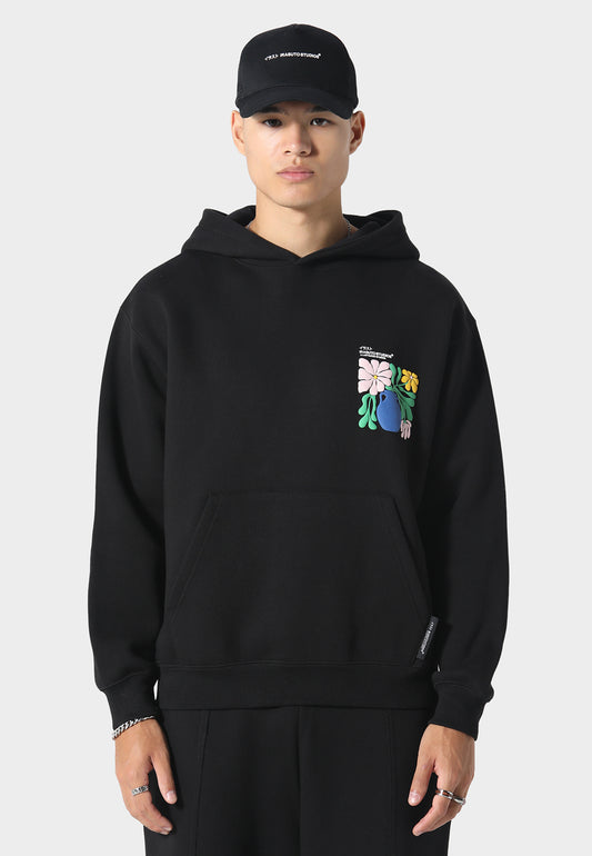 Hikari Bloom Black Hoodie
