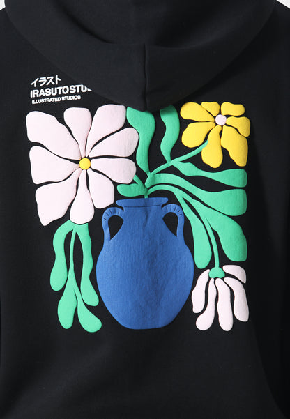 Hikari Bloom Black Hoodie
