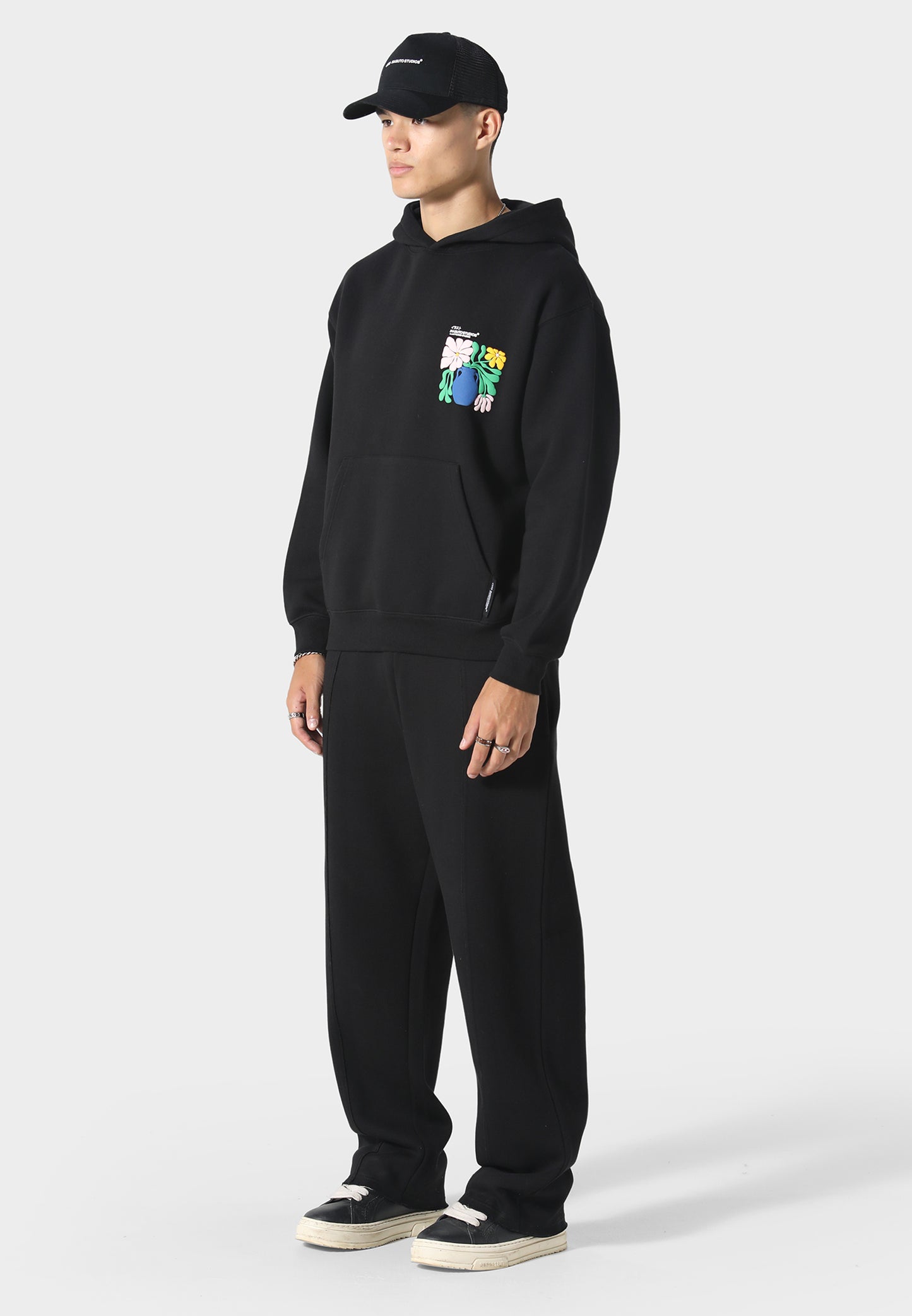 Hikari Bloom Black Hoodie